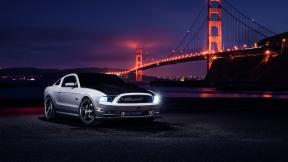 Ford Mustang, спортивный автомобиль, вечер, мост