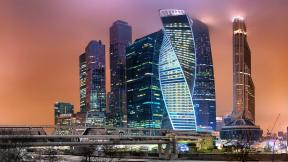 Москва, небоскрёбы, вечер, мост, Россия, ночной город