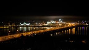 Россия, Казань, вечер, дорога, кремль, мечеть, ночной город, чёрный фон