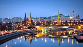 Россия, Москва, Кремль, река, мост, вечер, ночной город