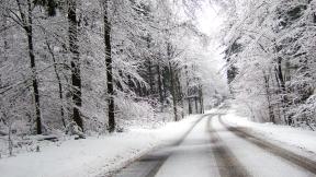 зима, дорога, снег, лес, зимний лес