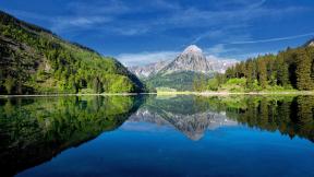 горы, озеро, отражение