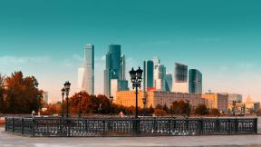 Москва, небоскрёбы, осень, фонарь, Россия
