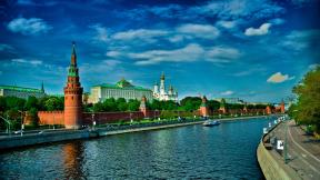 Россия, Москва, Кремль, река, небо, церковь