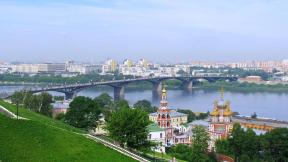 Нижний Новгород, река, Россия, мост, церковь, купола