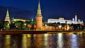 Россия, Москва, церковь, Кремль, ночь, ночной город, река