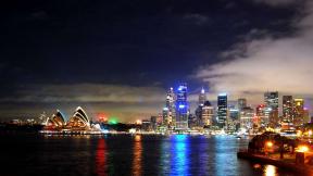 Сидней, море, небоскрёбы, Австралия, вечер, вечерний город