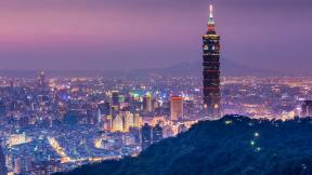 Тайбэй, Тайвань, вечер, вечерний город, с высоты