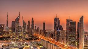 ОАЭ, Дубай, небоскрёбы, вечер, вечерний город, дорога