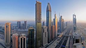 ОАЭ, Дубай, небоскрёбы, вечер, дорога, с высоты