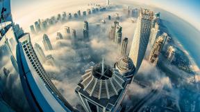 ОАЭ, Дубай, небоскрёбы, туман, с высоты
