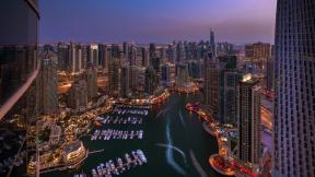 ОАЭ, Дубай, небоскрёбы, вечер, вечерний город, с высоты