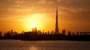ОАЭ, Дубай, небоскрёбы, вечер, вечерний город, закат