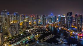 ОАЭ, Дубай, небоскрёбы, вечер, вечерний город, с высоты