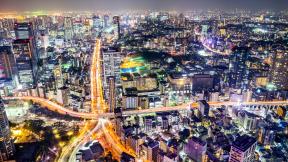 Япония, Токио, небоскрёбы, с высоты, вечер, вечерний город, дорога