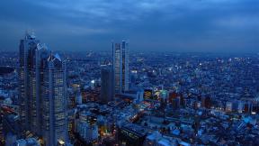 Япония, Токио, небоскрёбы, с высоты, вечер, вечерний город