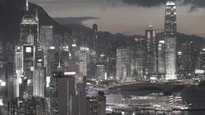 Гонконг, небоскрёбы, вечер, вечерний город