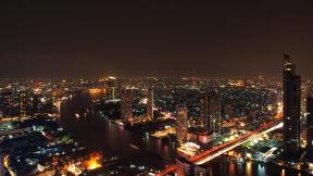 Таиланд, Бангкок, с высоты, вечер, вечерний город, река, мост