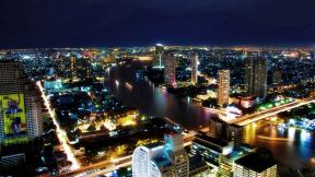 Таиланд, Бангкок, с высоты, вечер, вечерний город, река