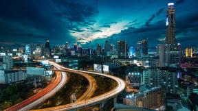 Таиланд, Бангкок, с высоты, вечер, вечерний город, дорога