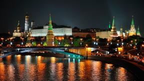 Россия, Москва, мост, река, Кремль, вечер, ночной город