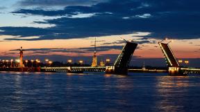 Россия, Санкт-Петербург, река, мост, вечер, вечерний город