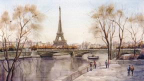 Эйфелева башня, Париж, Франция, рисунок