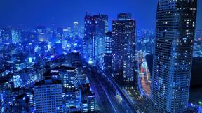 Япония, небоскрёбы, с высоты, вечер, вечерний город