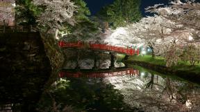 Япония, весна, сакура, озеро, мост, вечер