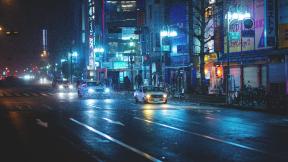 Япония, вечер, вечерний город, дорога