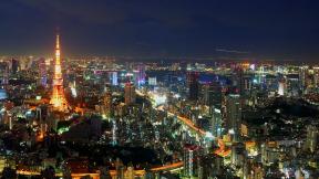 Япония, Токио, с высоты, движение, вечер, вечерний город, дорога