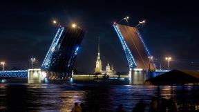 Россия, Санкт-Петербург, мост, река, вечерний город