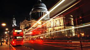 Англия, Лондон, вечер, автобус, ночной город