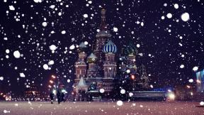 Россия, Москва, зима, снег, ночной город