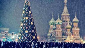Россия, Москва, зима, ель, новый год, собор, снегопад, ночной город