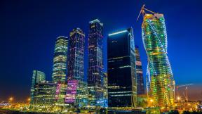 Россия, Москва, вечер, небоскрёбы, ночной город