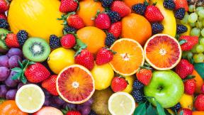 ягоды, клубника, ежевика, яблоко, лимон, виноград, апельсин