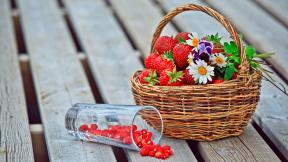 ягоды, клубника, земляника, цветы