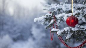 новый год, ёлочные украшения, шар, ель, снег