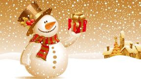 новый год, снеговик, подарок, дом, рисунок, снег