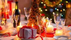 новый год, подарок, свеча, бокал, шампанское