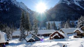 горы, снег, дом, зима, заснеженные горы