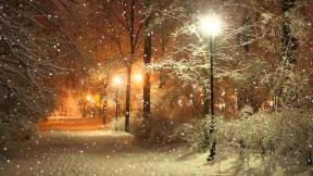зима, снег, снегопад, фонарь