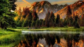 озеро, горы, лес, отражение