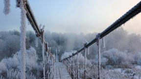 зима, снег, иней, мост