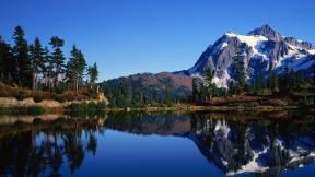 горы, озеро, заснеженные горы, отражение