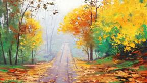 осень, дорога, рисунок