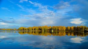 озеро, осень, небо, отражение