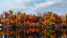 осень, озеро, отражение