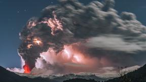 вулкан, облака, молния